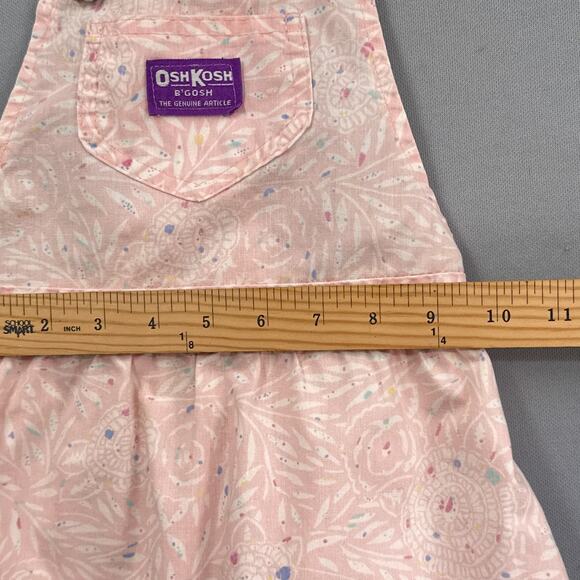 Vintage Oshkosh B’Gosh Jumper Dress Girl 7 Pink Floral Leaf Overall Bibs 90s USA - Picture 13 of 16